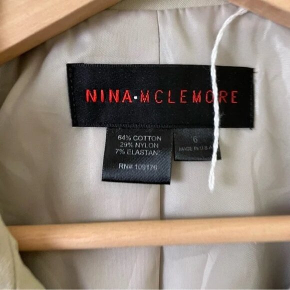 Nina Mclemore Lightweight Gray / Beige Button Front Collared Jacket SIZE 6 - Picture 8 of 8